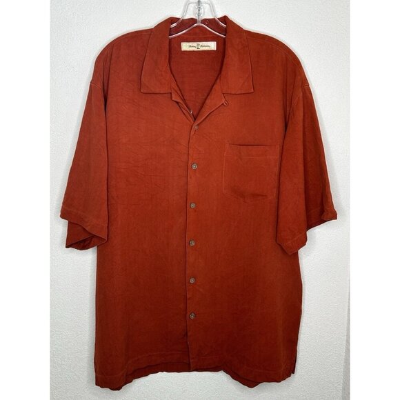 Tommy Bahama Silk Shirt Mens Extra Large Orange Rust Cigar Loop Collar Party XL - Picture 2 of 16